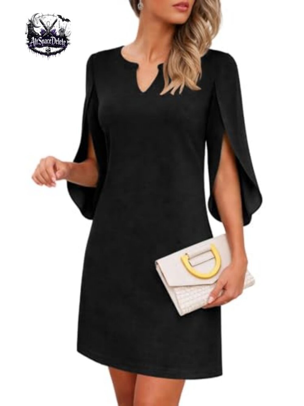 Womens V Neck 3/4 Chiffon Sleeve Cocktail Short Dress A-Line Flutter